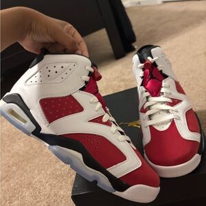 Air Jordan Retro 6 White and Red Sneakers